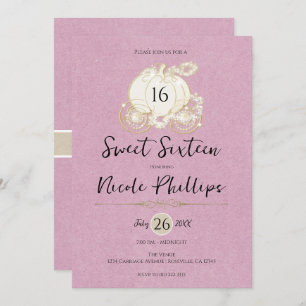 Invitation Cendrillon Or Rose Carriage Sweet 16 Partie