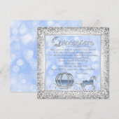 Invitation Cendrillon Princesse Quinceanera Argent Bleu (Devant / Derrière)