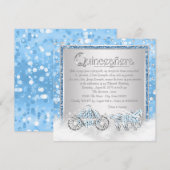 Invitation Cendrillon Princesse Quinceanera Argent Bleu (Devant / Derrière)