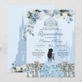 Invitation Cendrillon Rose bleu Silver Princesse Quinceañera (Devant / Derrière)