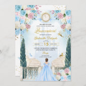 Invitation Cendrillon rose et bleu Princesse Fairy Quinceaner (Devant / Derrière)