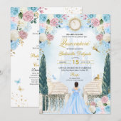 Invitation Cendrillon rose et bleu Princesse Fairy Quinceaner (Devant / Derrière)