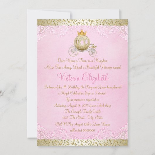 Invitation Cendrillon rose Il était une fois Princesse Annive (Dos)