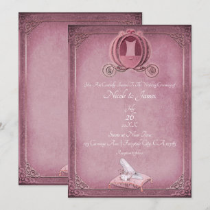 Invitation Cendrillon Vintage framboise et or rose Mariage