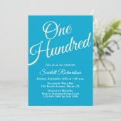 Invitation Cent Script Aqua Blue 100e fête d'anniversaire (Debout devant)