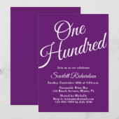 Invitation Cent Script Automne Purple 100e Anniversaire (Devant / Derrière)