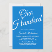 Invitation Cent Script Bleu 100e fête d'anniversaire (Devant)