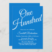Invitation Cent Script Bleu 100e fête d'anniversaire (Devant / Derrière)