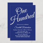 Invitation Cent Script Marine Bleu 100e fête d'anniversaire (Devant / Derrière)