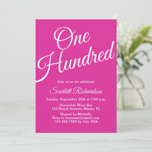 Invitation Cent Script rose 100e fête d'anniversaire (Debout devant)