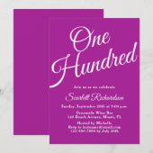 Invitation Cent Script rose foncé 100e anniversaire (Devant / Derrière)