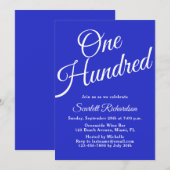 Invitation Cent Script Royal Blue 100e fête d'anniversaire (Devant / Derrière)