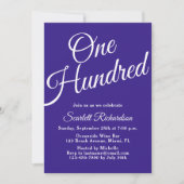 Invitation Cent Script violet 100e fête d'anniversaire (Devant)