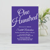 Invitation Cent Script violet 100e fête d'anniversaire (Debout devant)