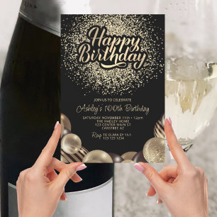 Invitation Centenaire 100 ans en noir et or