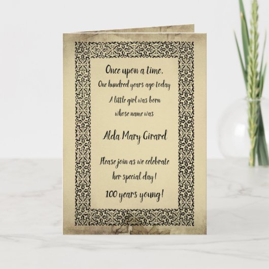 Invitation Centenarian Antique Storybook Page 100e anniversai (Devant)