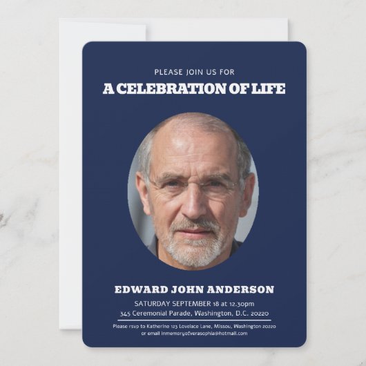 Invitation Centre de service commémoratif photo ovale bleu bl (Devant)