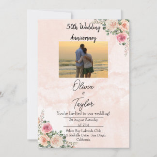 Invitation Céramique rose vif Anniversaire du Mariage Floral