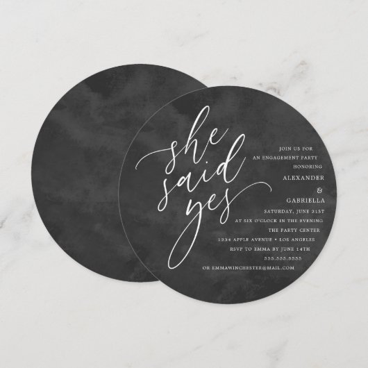 Invitation Cercle Blanc Script Elle A Dit Oui Partie Engageme (Devant / Derrière)