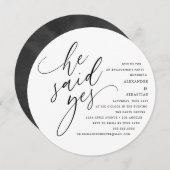 Invitation Cercle Blanc Script Il A Dit Oui Partie Engagement (Devant / Derrière)