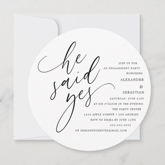Invitation Cercle Blanc Script Il A Dit Oui Partie Engagement (Devant)
