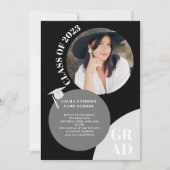Invitation Cercle boho moderne noir chic 5 photos graduation (Devant)
