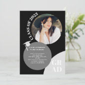 Invitation Cercle boho moderne noir chic 5 photos graduation (Debout devant)