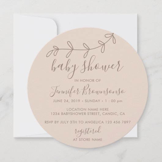 Invitation Cercle de baby shower Fleur Brown minimal (Devant)