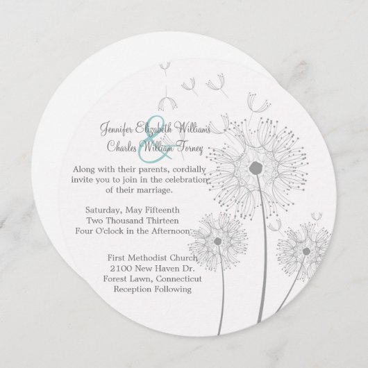 Invitation Cercle de Dandelion blanc et gris (Devant / Derrière)