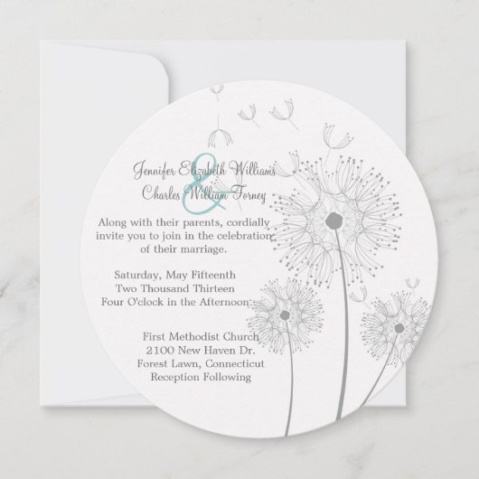 Invitation Cercle de Dandelion blanc et gris (Devant)