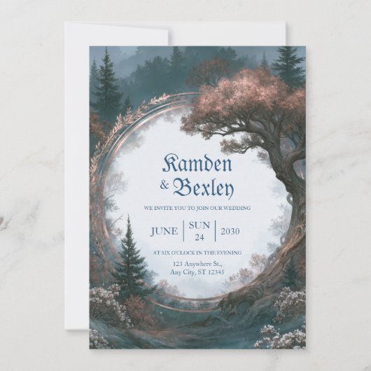 Invitation Cercle de mariage en bois doré rose (Devant)
