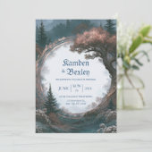 Invitation Cercle de mariage en bois doré rose (Debout devant)