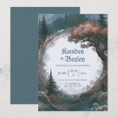 Invitation Cercle de mariage en bois doré rose (Devant / Derrière)