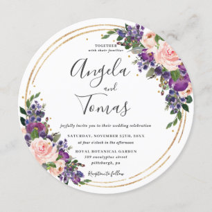 Invitation Cercle de Parties scintillant d'or de Mariage flor