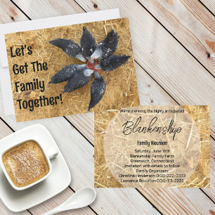 Invitation Cercle de poules noires et blanches mangeant de la