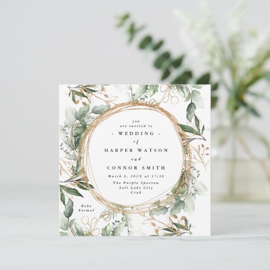 Invitation Cercle d'or blanc Frame Boho Botanical Eucalyptus (Debout devant)