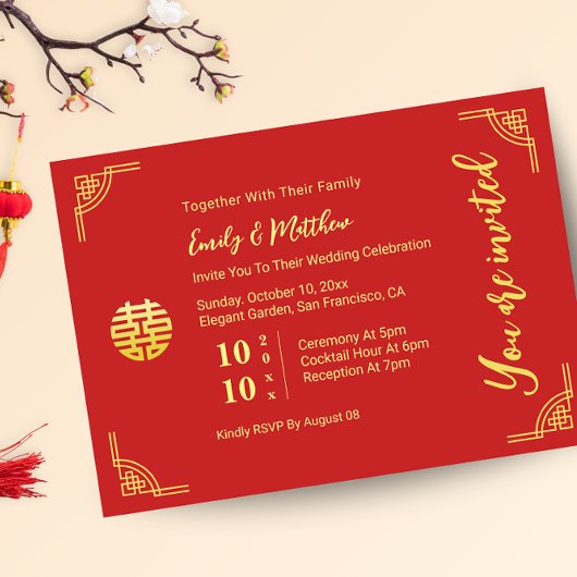 Invitation Cercle d'or mariage chinois double xi