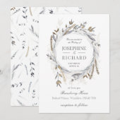 Invitation Cercle Doré Faux Feuillage Perle Crépus (Devant / Derrière)