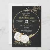 Invitation cercle floral blanc et or noir (Devant)