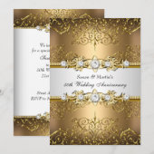 Invitation Cercle Floral Or Blanc 50e Anniversaire de Mariage (Devant / Derrière)