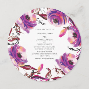 Invitation Cercle floral pourpre de dîner de répétition de