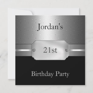 Invitation Cercle Métal Argent Noir 21ème Anniversaire Homme