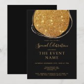 Invitation Cercle noir élégant en or chic (Devant / Derrière)