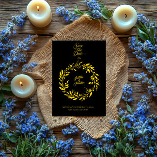 Invitation Cercle noir & or Enregistrer la date - Mariage