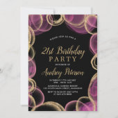 Invitation Cercle rose et or moderne Noir 21e anniversaire (Devant)