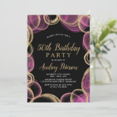 Invitation Cercle rose et or moderne Noir 50e anniversaire (Debout devant)