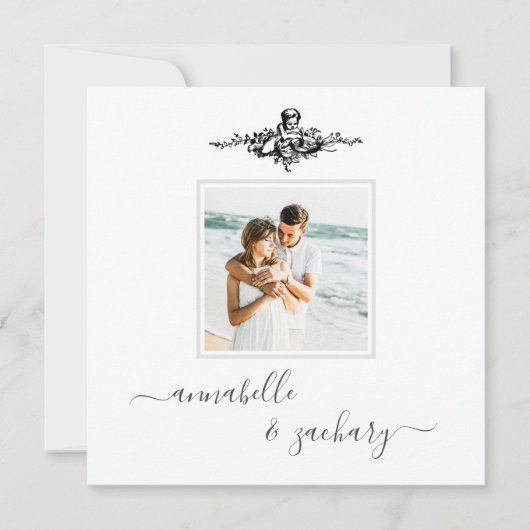 Invitation *~* Cercles Cherub QR PHOTO AR6 Mariage RSVP (Devant)