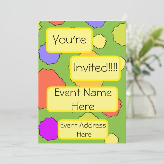 Invitation Cercles colorés funky rétro (Debout devant)