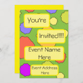 Invitation Cercles colorés funky rétro (Devant / Derrière)