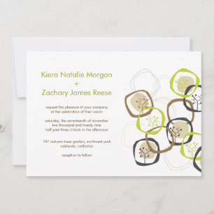 Invitation Cercles d'arbres forestiers verts et Brown Mariage
